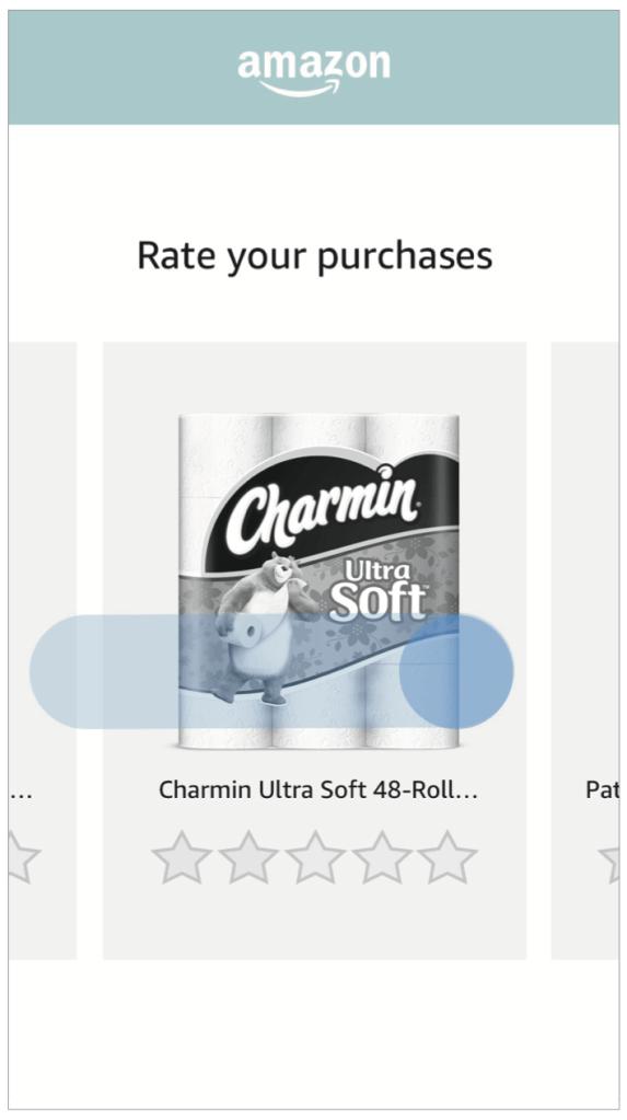 A concept for review creation featuring simple swipeable cards with star ratings.