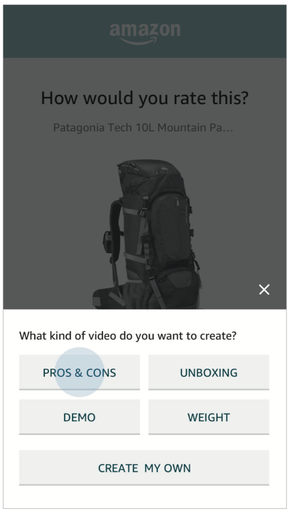 A concept for review creation featuring a follow-along wizard for different review types like demonstrations, pros and cons, or unboxing videos.